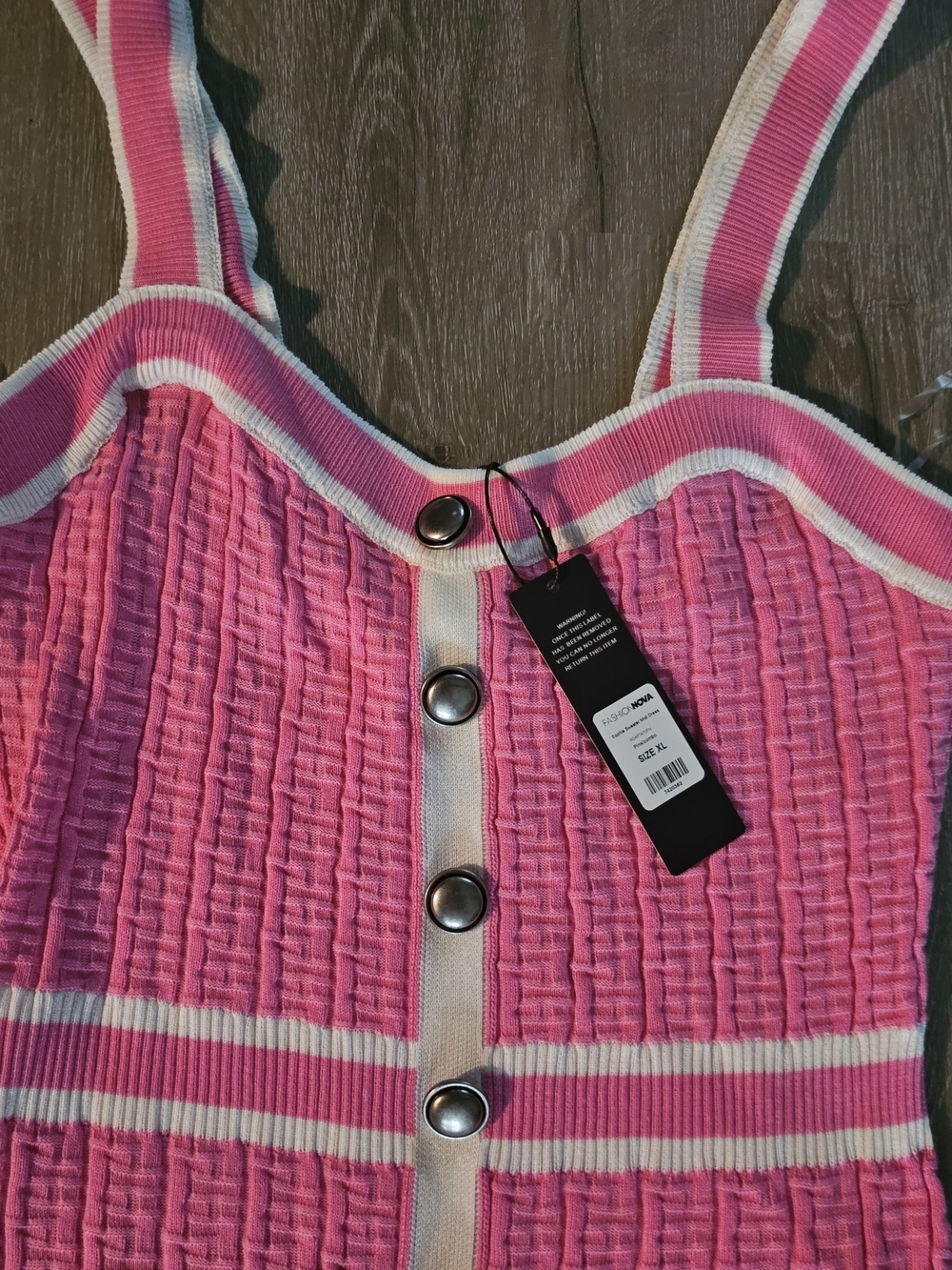 Fashion Nova Pink Knit Button-Front Midi Dress with White Trim - Picture 2 of 5